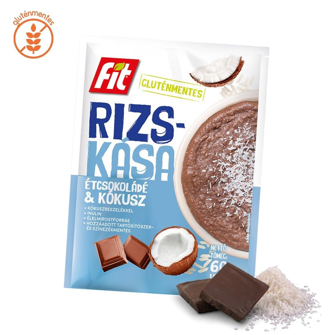 Fit kókuszos, étcsokoládés rizskása fruktózzal és inulinnal
